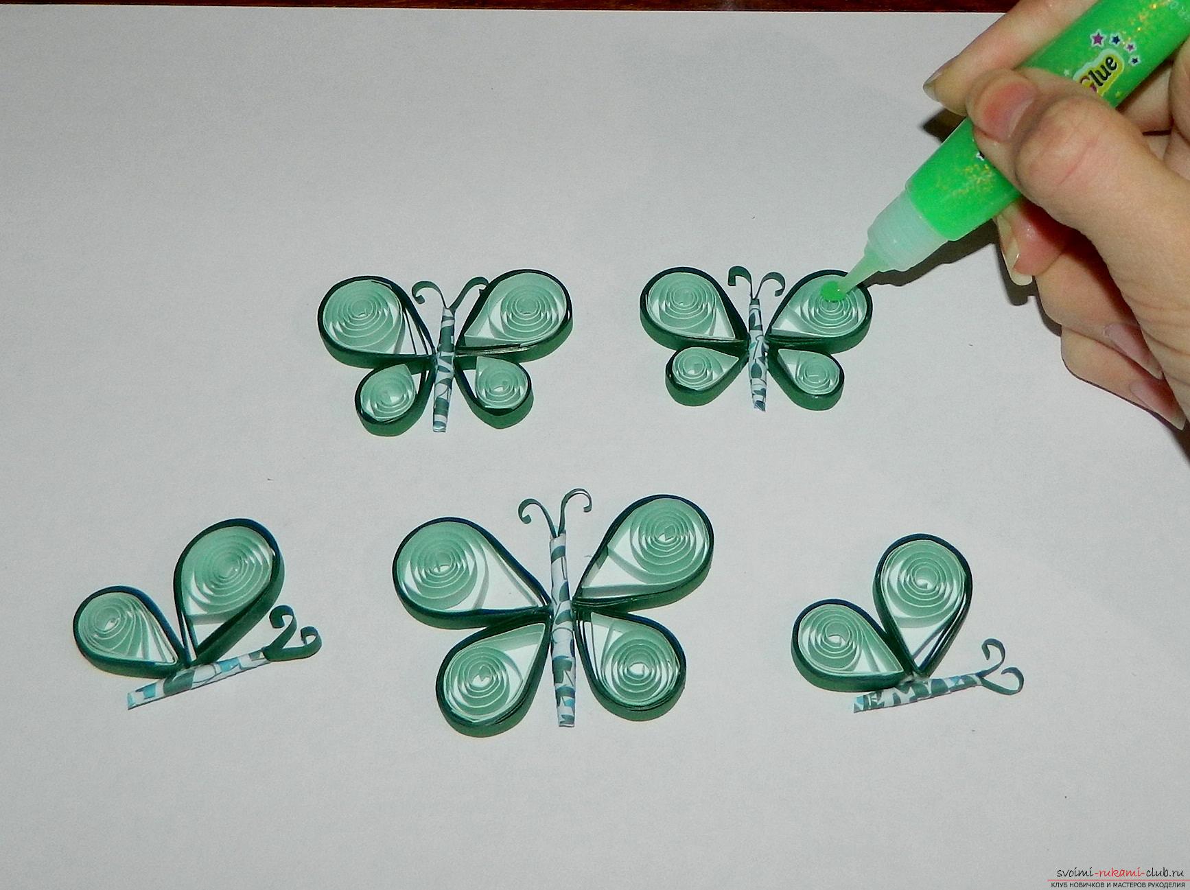Мастер-класс простой открытки в технике квиллинг, делаем бабочку из бумаги своими руками.. Фото №15